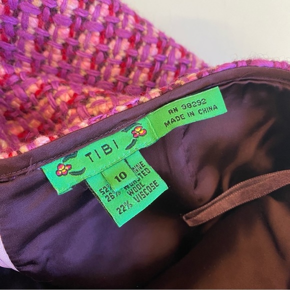 Tibi || Tweed Pencil Skirt Pink Red 10 - Picture 4 of 6